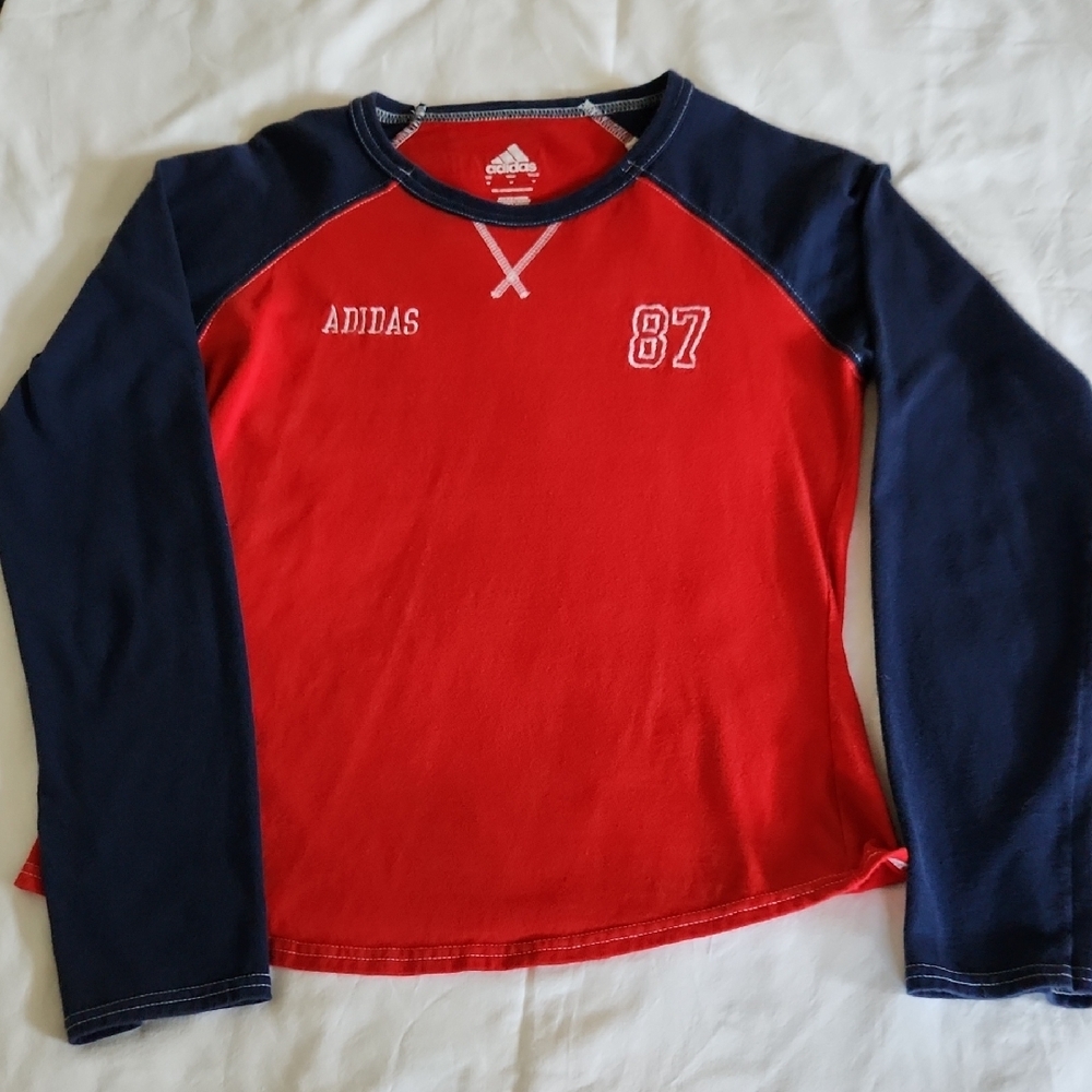 Adidas Red and Blue Long Sleeve Tee